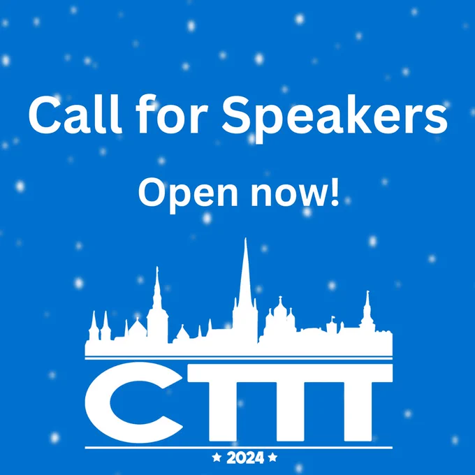 A blue call for speakers poster for CTTT24