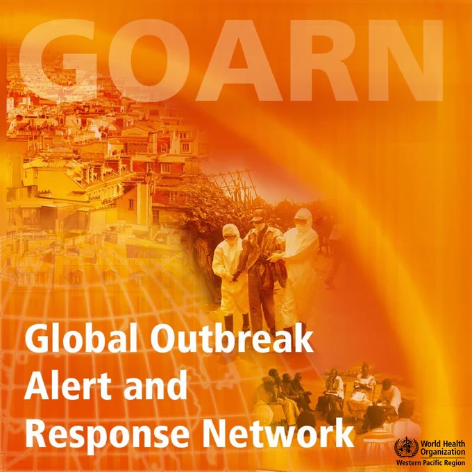 Montage of emergency response photos as backdrop to the text GOARN Global Outbreak Alert and Response Network