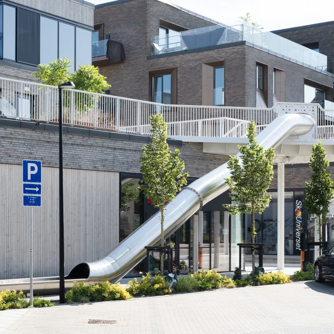 Slide from a footbridge in the centre of Billund, Denmark.