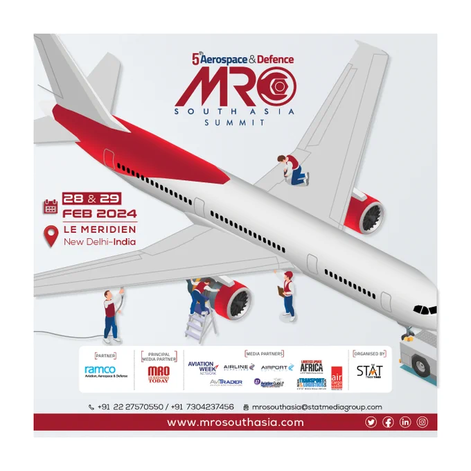 After achieving resounding #success with five previous #summits and attracting a #prestigious lineup of #industryleaders. We are #thrilled to #announce the highly anticipated 5th AEROSPACE & DEFENCE MRO SOUTH ASIA Summit 2024.

This esteemed #event is scheduled to be held at the #renowned Le Meridien New Delhi, India, from 28th to 29th February 2024.

The #conference aims to showcase the vast opportunities within the #MROindustry in the #SouthAsianregion. Join us as we bring together key players and stakeholders to explore and showcase the #latestadvancements and #prospects in the #MRO industry.

Visit the official website to know more: https://mrosouthasia.com/

#MROSOUTHASIASummit2024 #AircraftMaintenance #MROSOUTHASIA #Conference2024 #SouthAsiaEvent #AerospaceConference #AerospaceEvent #DefenceConference #DefenceEvent #MROindustryEvent2024 #mroservices #MROSA #MROSA2024 #MROEvents #aviation #aerospace #aircrafttechnician #aircraftengineer #Aviationevents #Aviationindustry #MROsector