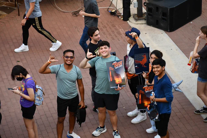 Students smile at the camera during Kickback at the Union.