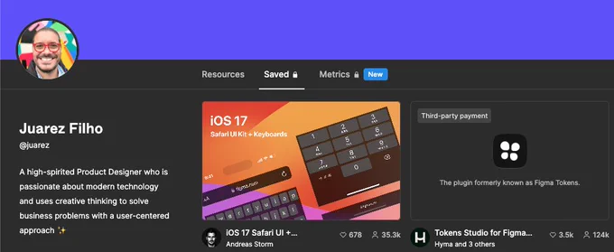 Screenshot of my Figma community profile showing the “Saved” tab.