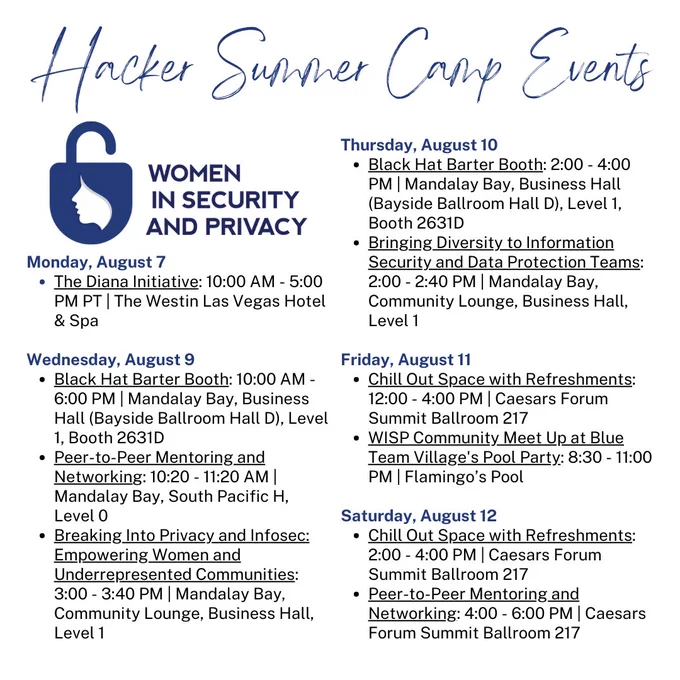 Image with all WISP events during Hacker Summer Camp.