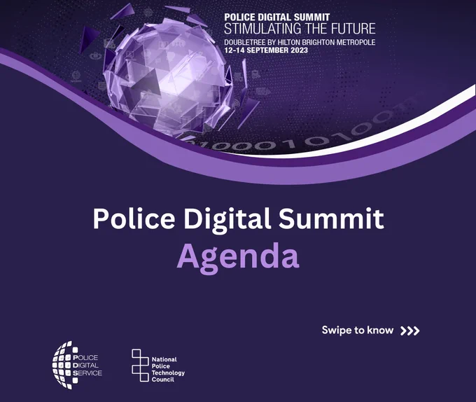A GIF showing the Summit Logo on a Purple Background with each page showing the agenda detail (which is also available in an accessible format on the linked web article)