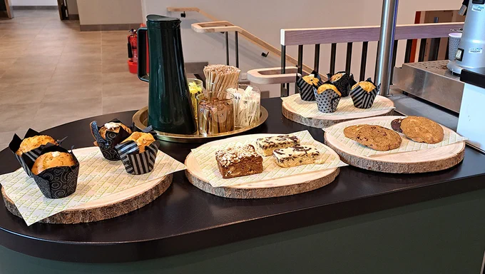 A photograph of biscuits and cakes.