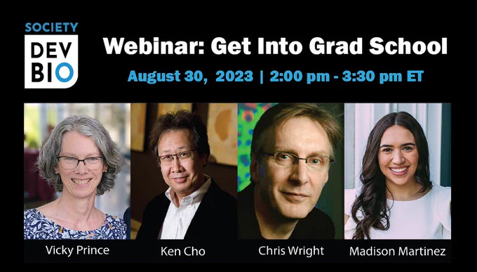 SDB logo
Webinar: Get Into Grad School
August 30, 2023, 2:00 pm - 3:30 pm ET
Headshots of Vicky Prince, Ken Cho, Chris Wright, and Madison Martinez