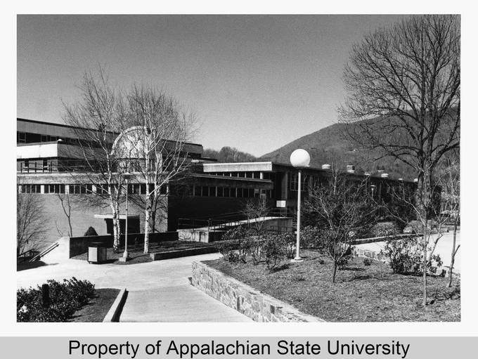 This image shows the northeastern corner of Rankin Science Hall after the 1970 addition. Rankin Science Building was originally built in 1963. The original building can be seen in the foreground, with the additional floors of the 1970 addition rising in the background. It was located on the sight of the old football field, south of the Administration Building, built 1924.