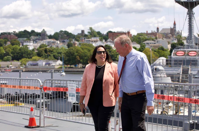 LG and Mayor Coogan on battleship.
