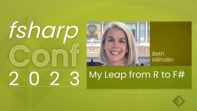 text reads: My Leap from R to F# | fsharpConf 2023