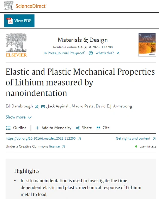 A screenshot of Ed's newest publication on nanoindentation of Lithium Metal