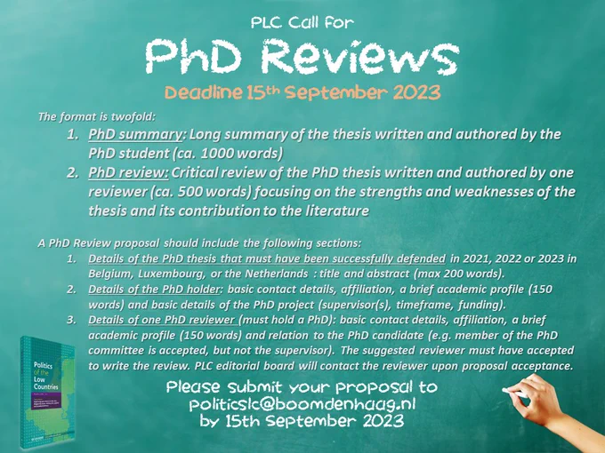 A blackboard detailing the PLC call for PhD reviews. The test is taken from the call for papers that is linked in the tweet. 