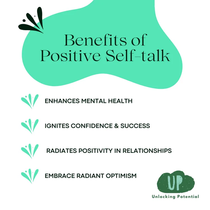 Image showing 4 benefits of positive self-talk.