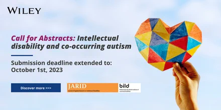 Call for Abstracts: Intellectual disability and co-occurring autism_Submission Deadline Extended to: Sunday, 1 October 2023_JARID Logo w/ Image: Hand Holding Up Paper Heart with different colored triangles making up the heart