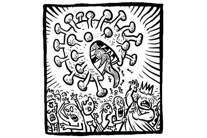 Artwork for Pandemonium depicting a coronavirus on the attack
