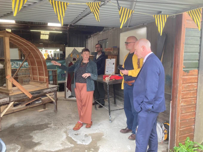 Planning Minister Joe FitzPatrick visits The POP Shop during walking tour of regeneration projects in Dunoon.