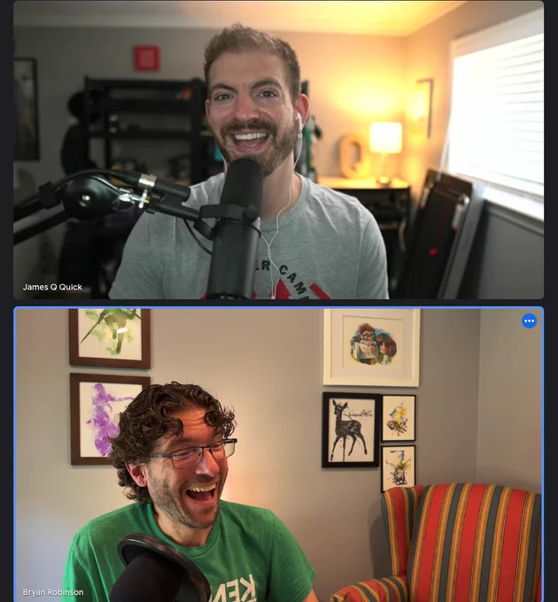 James in the top frame with a big goofy smile and me in the bottom frame with an equally big goofy smile
