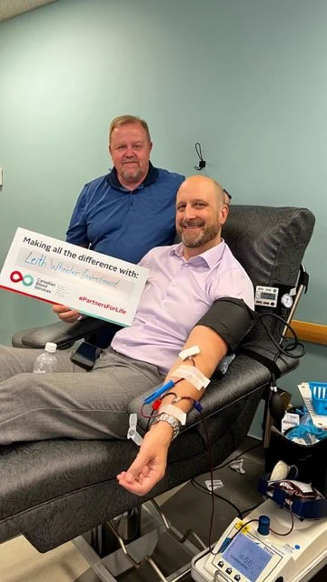 Leith Wheeler Investment Counsel staff (left to right) James Goodchild and Andrew Hoffman donated blood at the Canadian Blood Services’ downtown clinic.