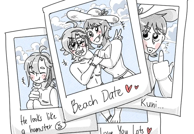 various photos saying : 
beach date <3
he looks like a hamster XD
kuni...
i love you lots <3