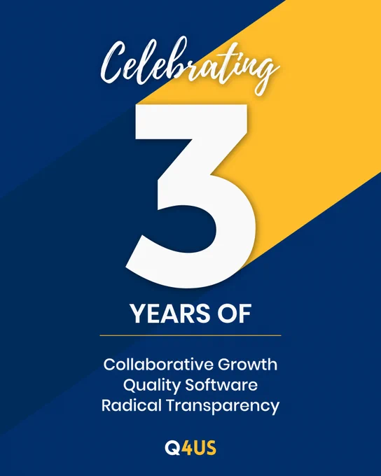 A future of collaborative growth with high quality software and radical transparency. 

#q4us #qualityispersonal #qualitysoftware #softwaredevelopment #growth #radicaltransparency
