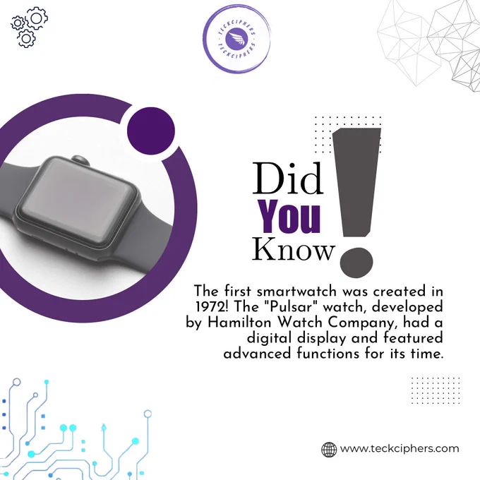 A Teckcipher flier showing the history of smart watches.