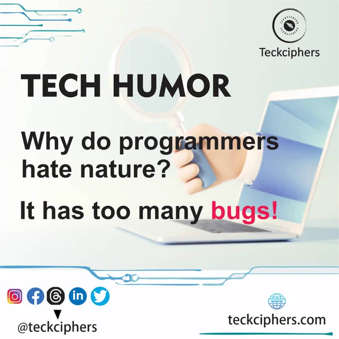 A Teckcipher flier showing a tech joke about bugs