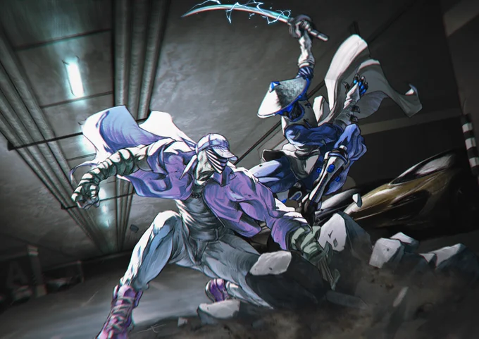 "The Slugger vs The Samurai" 1/1 NFT art by @warrickwong