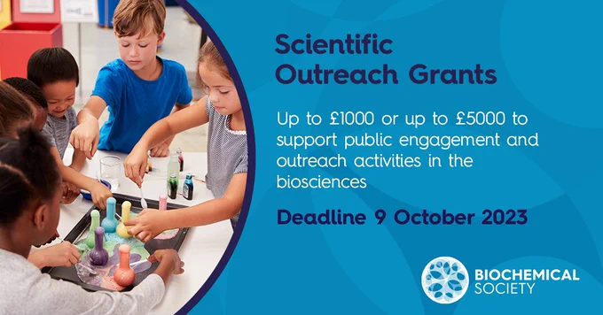 Scientific Outreach Grants

Up to £1000 or up to £5000 to support public engagement and outreach activities in the biosciences

Deadline 9 October 2023