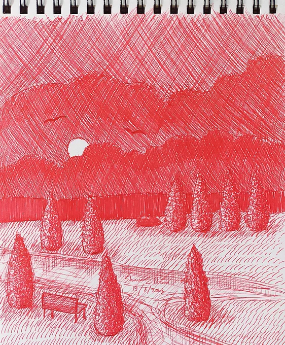 Pen Drawing: Reddish Sky (in the Park)
by Shawn Ellian 