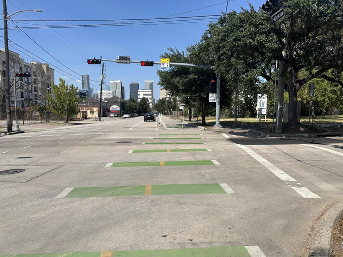Bike crossing of a midtown street.