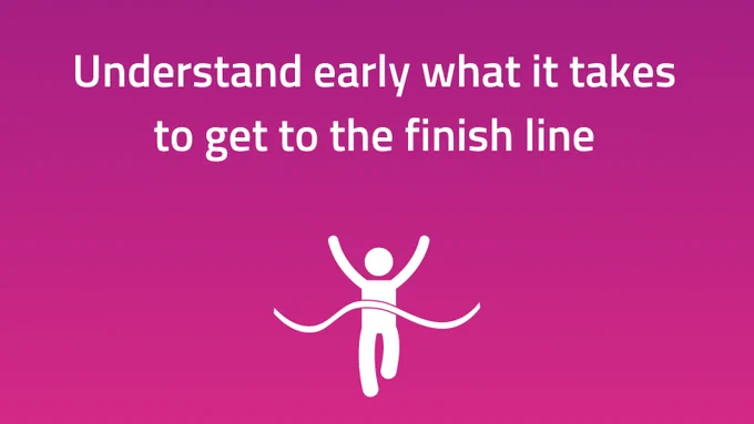Pink background with text that says Understand early what it takes to get to the finish line