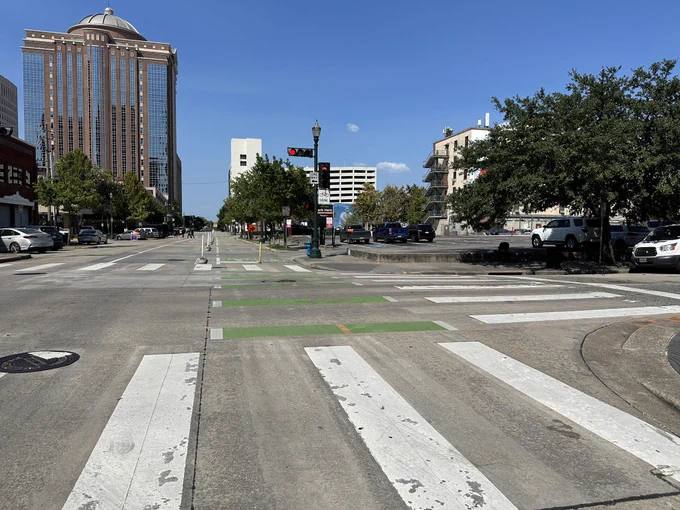 Shot of crosswalk and bike lane