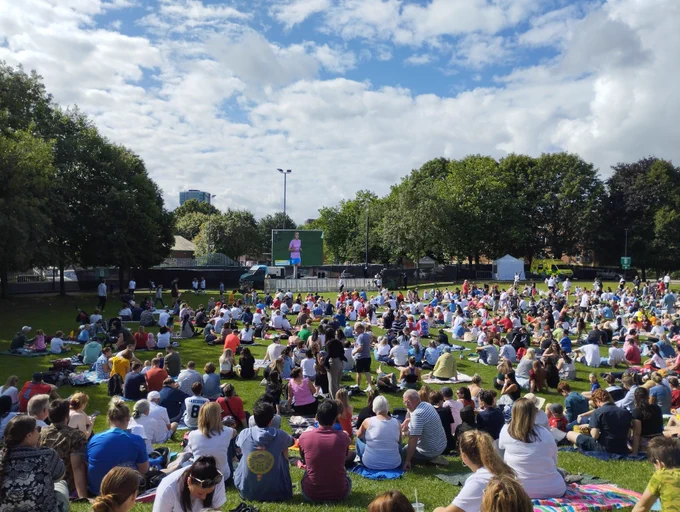 Fans gathered on Devonshire Green to watch the Women's World Cup Final