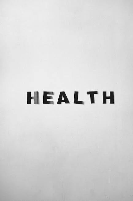 Black and white background of Health title on light gray wall with smooth surface
