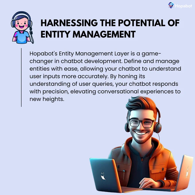 Conversational Capabilities, Entity Management Layer, Improve, Chatbot Understanding, Response Accuracy, Hopabot's Platform
