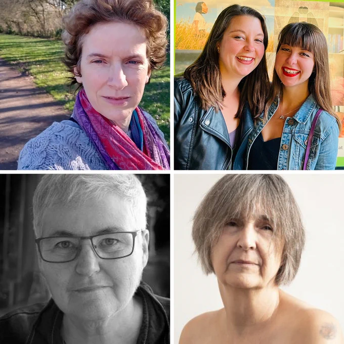 Four images of women contributing to the 'Fear & Yearning (and the sliver in between) exhibition in some way. 

