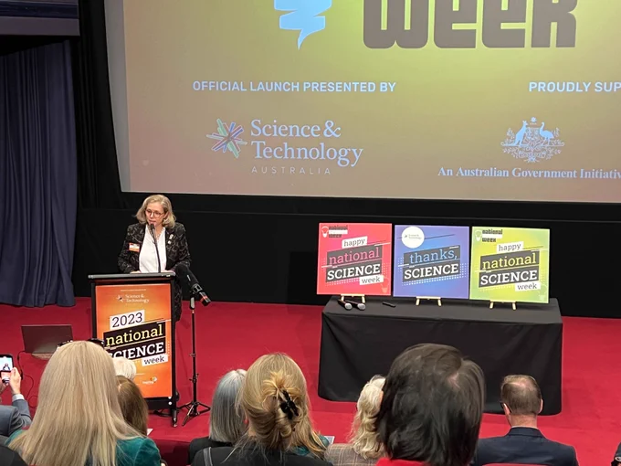 Questacon Director Jo White speaking at the 2023 National Science Week launch event. 
