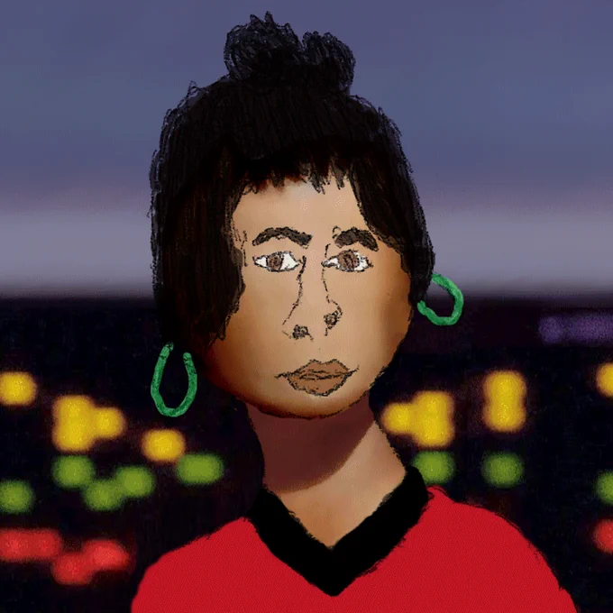 👀 Le personnage de science-fiction Nyota Uhura (incarnée par Nichelle Nichols dans la première série Star Trek) vu par Saul (8 ans). 