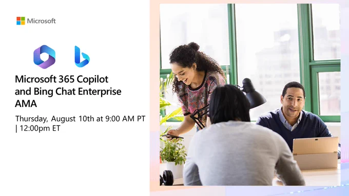 banner for Microsoft 365 copilot and bing chat enterpise ama 