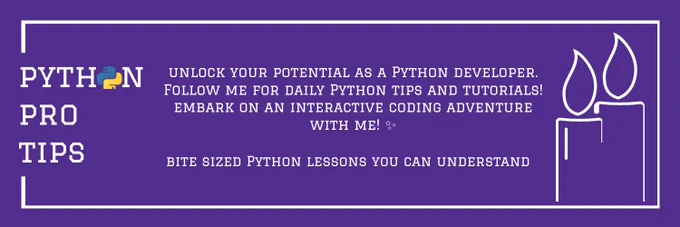 Banner for my account. This account posts bite-sized tips & lessons on Python programming for beginners and advanced developers