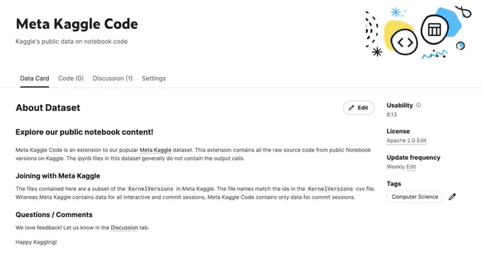 Screenshot of the new Meta Kaggle Code landing page.