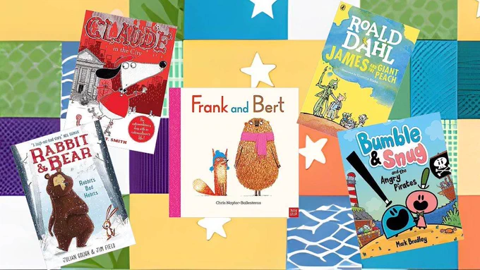 The front cover of Rabbit & Bear, Claude in the City, Frank and Bert, James and the Giant Peach, and Bumble & Snug and the Angry Pirates