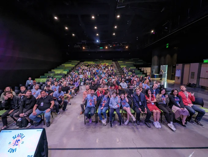 family photo of all SeattleJS Conf attendees