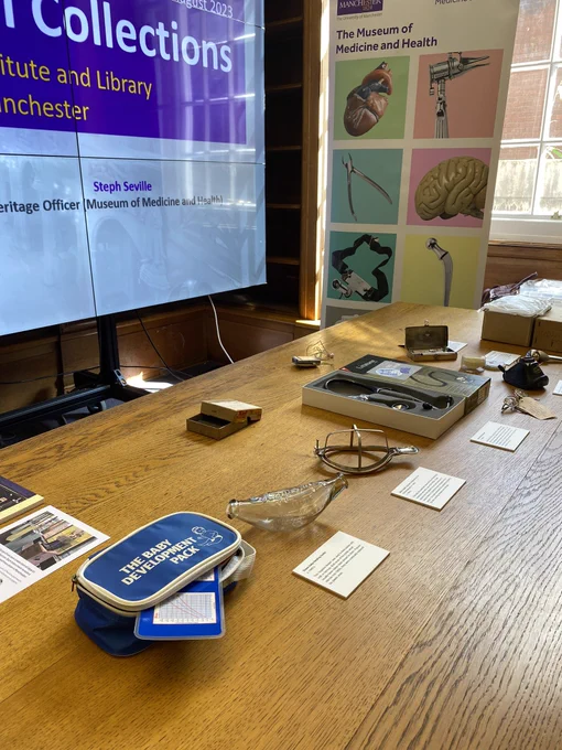 Museum objects on table display