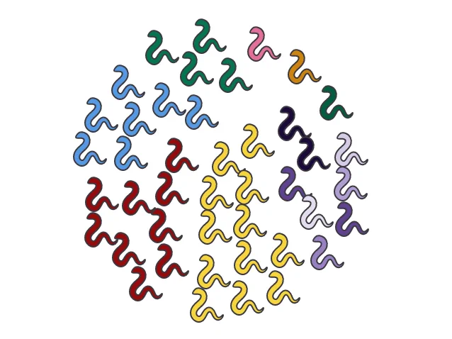 43 snake icons grouped by their colour.