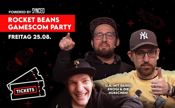 RBTV Gamescom Party am 25.08. powered by SYNCED. Unter anderem mit dabei Krogi & die Hübschen (Tim und Schröck). TICKETS!!