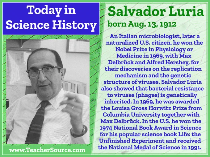 In 1969, he was awarded the Louisa Gross Horwitz Prize from Columbia University together with Max Delbrück, co-winner with Luria of the Nobel Prize in Physiology or Medicine in 1969. In the U.S. he won the 1974 National Book Award in Science for his popular science book Life: the Unfinished Experiment[12] and received the National Medal of Science in 1991.
