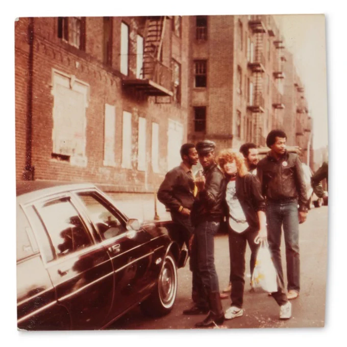 Photograph by Roosevelt Dmite Simmons of Grandmaster Flash, Disco B, Junebug, Sweet G and unknown woman, circa. 1980
