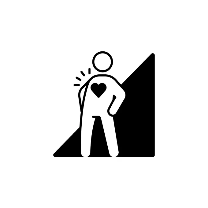 Flat black vector icon depicting the phrase "coming out"