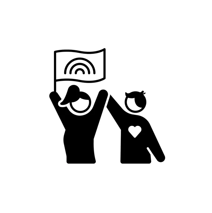 Black flat vector icon depicting the term "Ally"