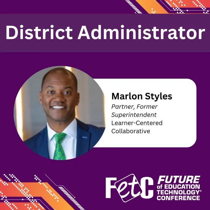 #FridayFollow #FETC Featured Speaker Marlon Styles, Jr.
Marlon Styles is a recognized inspirational speaker and educational leader. In 2017, he was named a Top 30 Digital Trailblazer by the Center for Digital Education. Under his leadership at Middletown City Schools, the district was awarded the ISTE Distinguished District Award in 2019. He testified before the United States Congress in 2020 to advocate for access and opportunity for all students. K-12 Dive recognized him as the Superintendent of the Year in 2020 for his advocacy and leadership to close equity gaps on a national stage. Styles’ mission is to inspire educators to see themselves as empowered Unifiers capable of creating the types of learning experiences today’s modern learners need to thrive.
See Marlon Future of Education Technology Conference next January as a featured speaker in the District Administration track!
Register now for super saver rate at www.fetc.org

